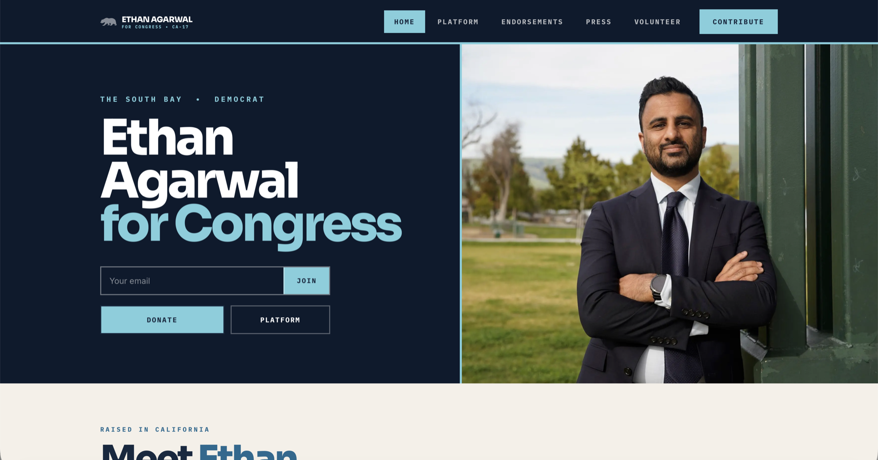 Ethan Agarwal for Congress, Khanna Record, and Trader Ro campaign sites