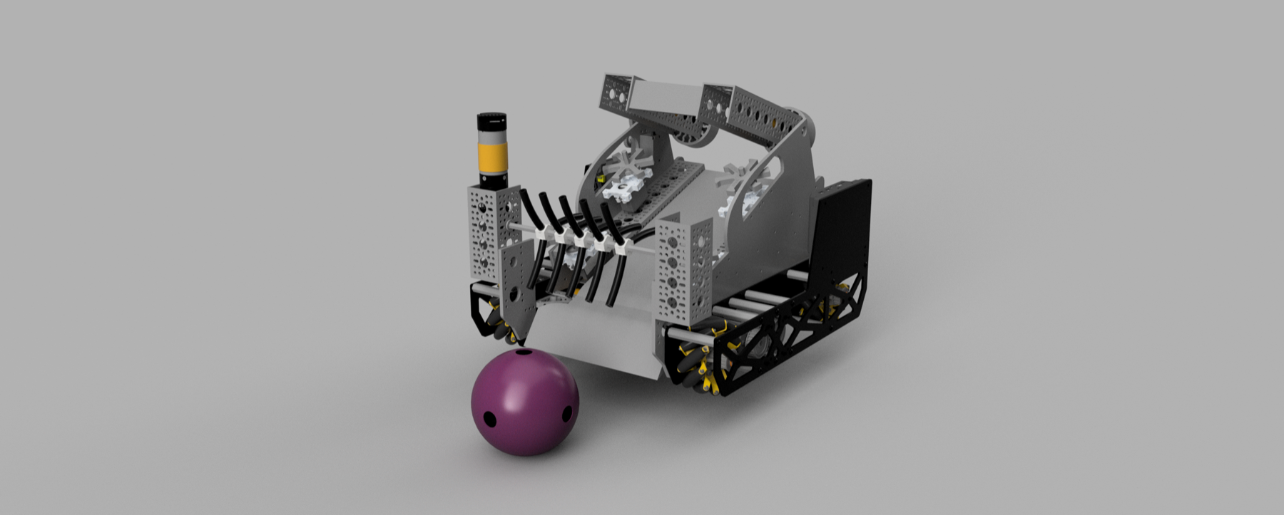 FTC TeamTaro robot Fusion 360 render with mecanum drive, slides, and intake